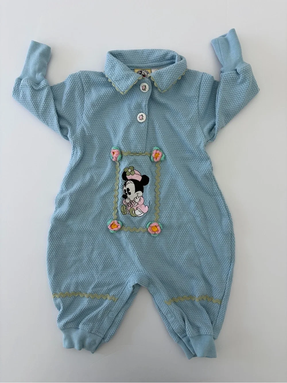 Vintage Rare 2000s Mickey & Co Blue Thermal Knit Romper Millennium Minnie 6-9 Mo